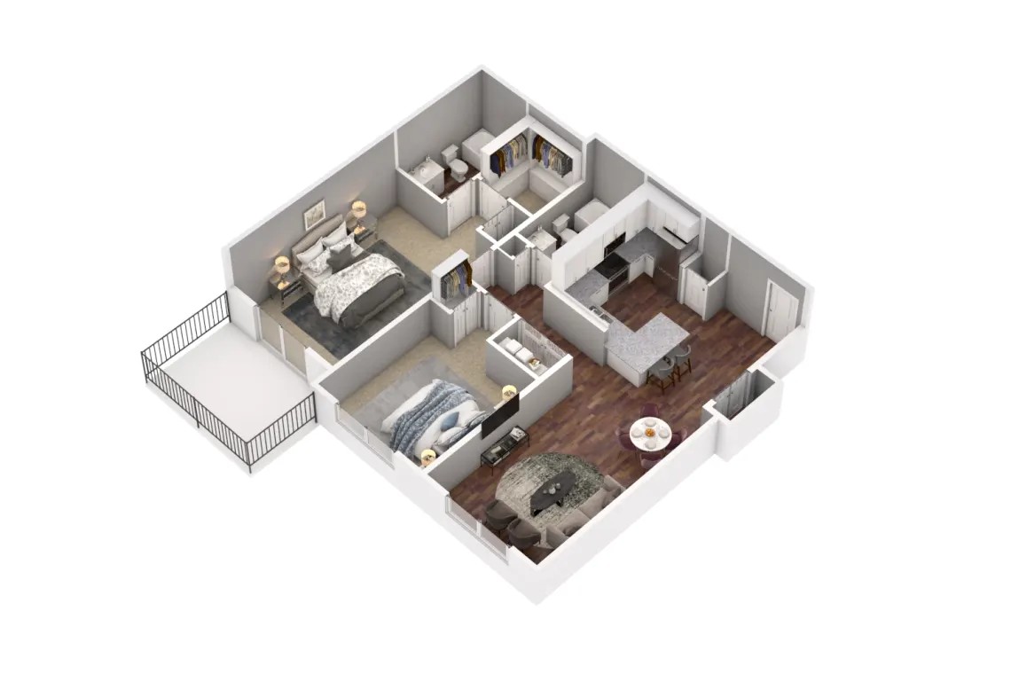 Floor plan for 2 beds, 2 baths, 1160 sqft
